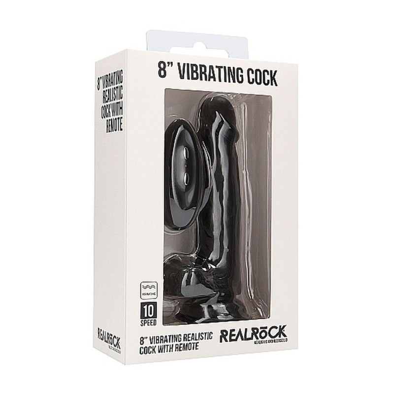 Vibrating Realistic Cock - 8" - With Scrotum - Black